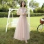 Modest / Simple Sage Green Embroidered Bridesmaid Dresses 2021 A-Line / Princess V-Neck Short Sleeve Backless Floor-Length / Long Wedding Party Dresses