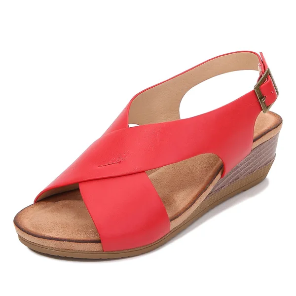 Romersk Sommar Aprikos / Beige Stranden Sandaler Dam 2020 4 cm Kilklackar Låg Klack Peep Toe Sandaler
