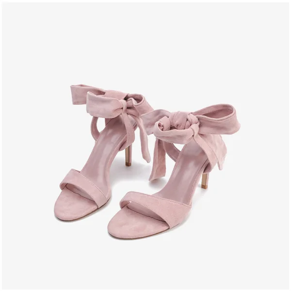 Enkla Röd Casual Mocka Rosett Sandaler Dam 2020 8 cm Stilettklackar Peep Toe Sandaler