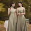 Modest / Simple Sage Green Bridesmaid Dresses 2021 A-Line / Princess Off-The-Shoulder Short Sleeve Backless Floor-Length / Long Wedding Party Dresses