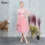 Chinese style Grey Embroidered Bridesmaid Dresses 2021 A-Line / Princess High Neck Short Sleeve Backless Tea-length Bridesmaid Wedding Party Dresses