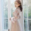 Chinese style Elegant Blushing Pink Embroidered Bridesmaid Dresses 2021 A-Line / Princess Scoop Neck 3/4 Sleeve Floor-Length / Long Wedding Party Dresses