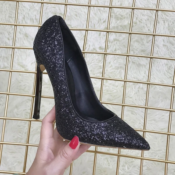 Sparkly Sølv Paljetter Pumps 2020 Aften 12 cm Stiletthæler Spisse Pumps