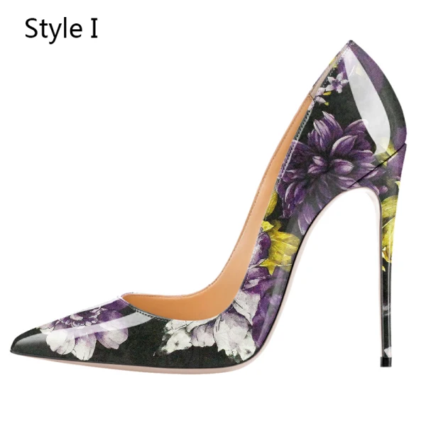 Fine Multi-Farger Ball Pumps 2020 Patent Lær 12 cm Stiletthæler Spisse Pumps