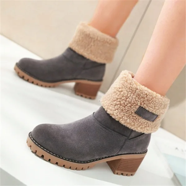 Garder au chaud Hiver Marron Vêtement de rue Daim Bottines Bottes De Neige 2020 5 cm Talons Épais À Bout Rond Bottes Femme