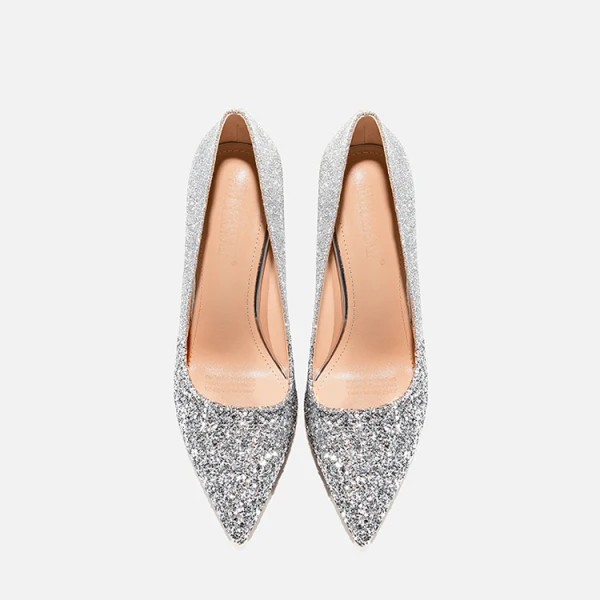 Scintillantes Argenté Soirée Paillettes Escarpins 2020 Cuir 10 cm Talons Aiguilles À Bout Pointu Escarpins