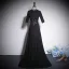 Vintage / Retro Black Rhinestone Lace Flower Prom Dresses 2023 A-Line / Princess High Neck 1/2 Sleeves Floor-Length / Long Prom Formal Dresses