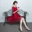 Chic / Beautiful Graduation Dresses 2017 Lace Scoop Neck 1/2 Sleeves Short Red A-Line / Princess