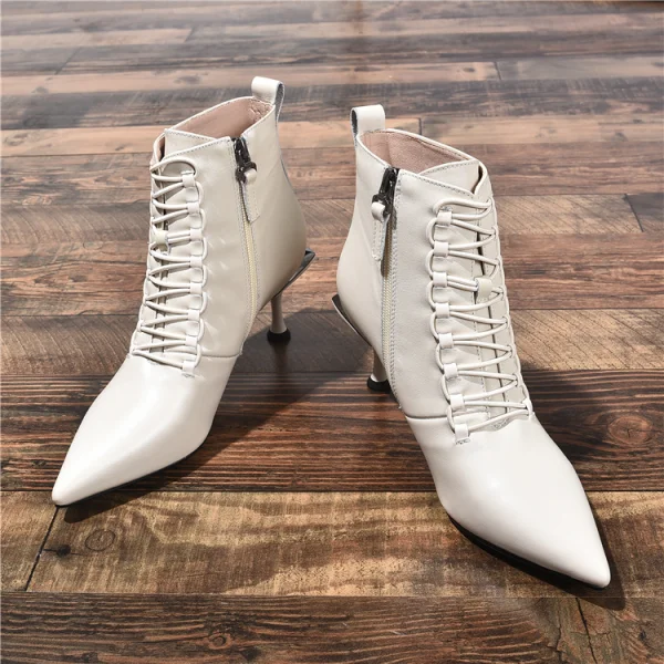 Fashion Black Street Wear Ankle Womens Boots 2020 Leather 7 cm Stiletto Heels Pointed Toe Boots