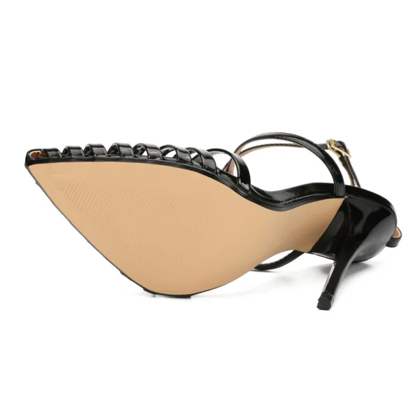 Sexy Noire Club de carnaval Cuir Verni Sandales Femme 2021 X-Strap 12 cm Talons Aiguilles À Bout Pointu Sandales