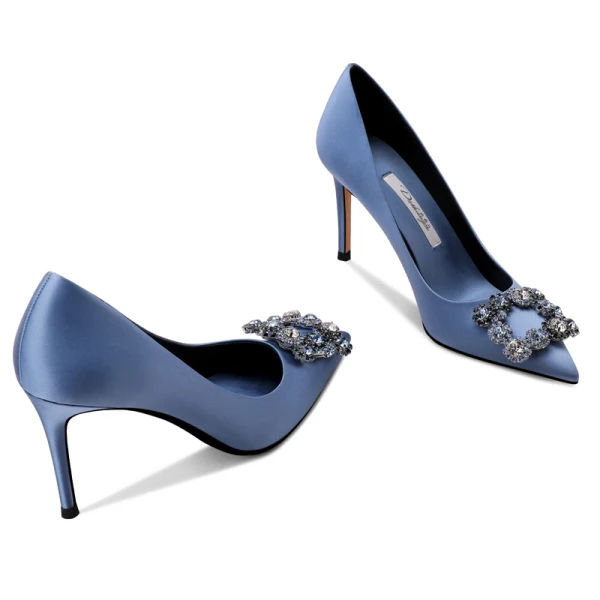 Sexy Red Evening Party Rhinestone Pumps 2021 Leather 10 cm Stiletto Heels Pointed Toe Pumps