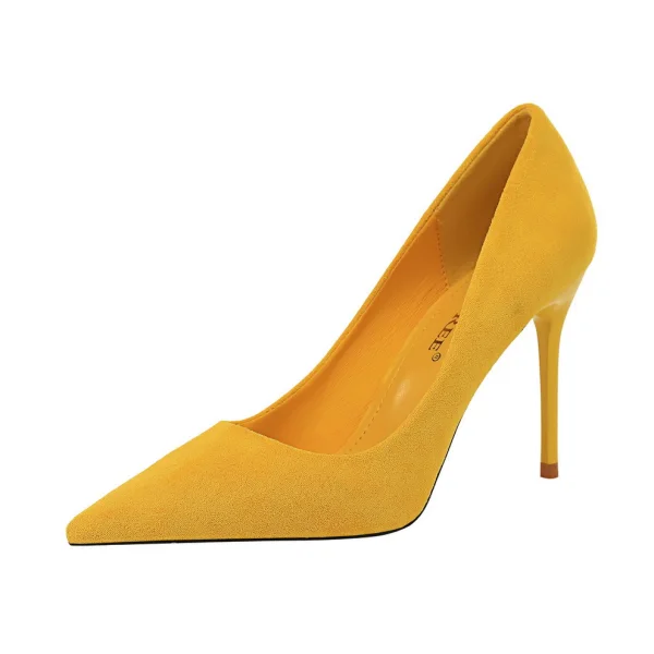 Enkla Gul Casual Mocka Pumps 2021 9 cm Stilettklackar Högklackade Spetsiga Pumps