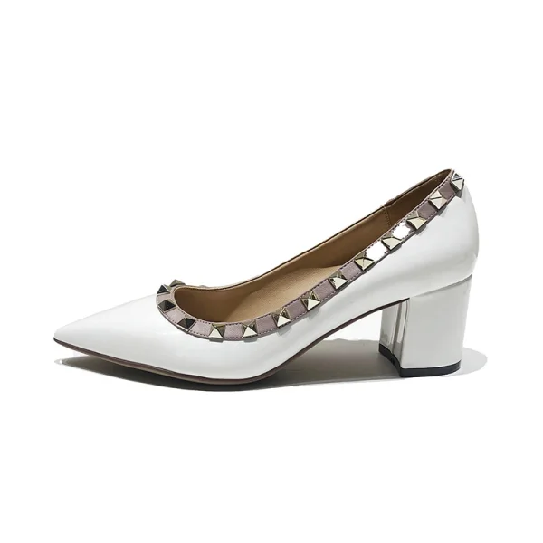 Charming Black Evening Party Rivet Pumps 2021 Leather Patent Leather 6 cm Stiletto Heels Pointed Toe High Heels