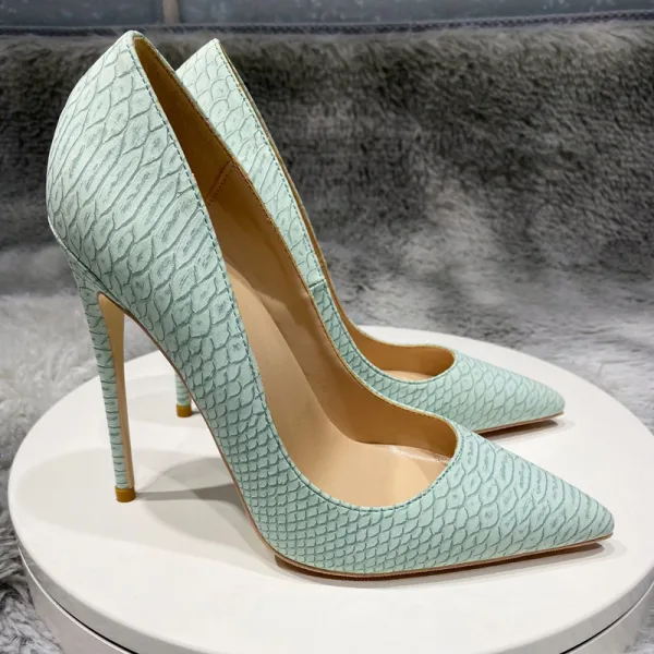 Schöne Lindgrün Cocktail Schlangenhautmuster Pumps 2021 12 cm Stilettos Spitzschuh Hochhackige