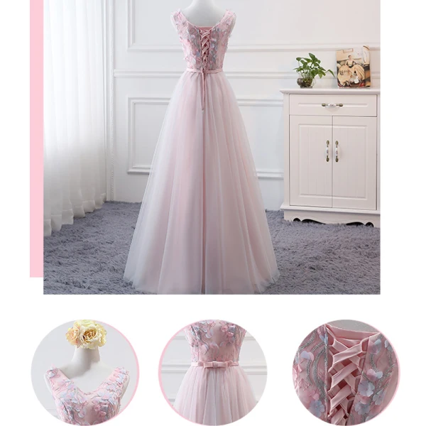 Chic / Beautiful Blushing Pink Bridesmaid Dresses 2018 A-Line / Princess Appliques Bow Lace Backless Floor-Length / Long Wedding Party Dresses
