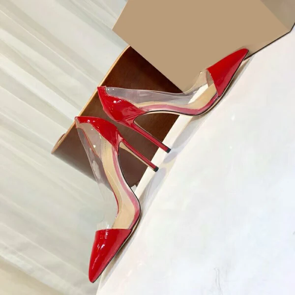 Schöne Transparent Rot Cocktail Pumps 2021 8 cm Stilettos Hochhackige Spitzschuh Pumps