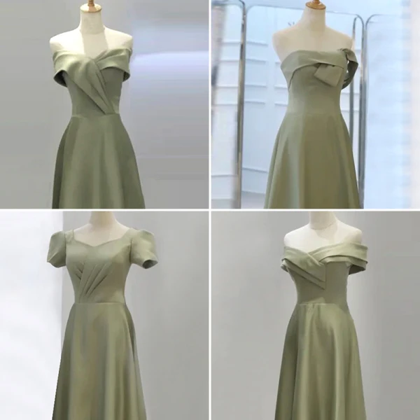 Modest / Simple Sage Green Bridesmaid Dresses 2021 A-Line / Princess Off-The-Shoulder Short Sleeve Floor-Length / Long Bridesmaid Wedding Party Dresses