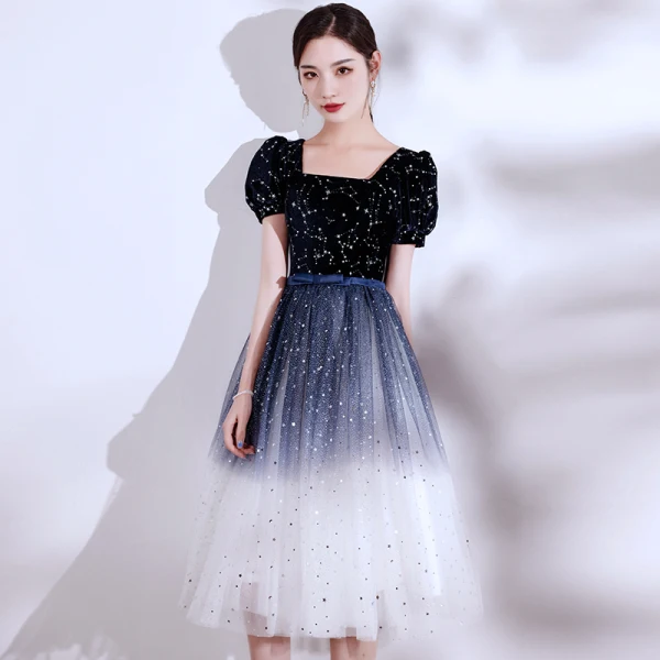 Fashion Navy Blue Homecoming Suede Graduation Dresses 2021 A-Line Princess Square Star