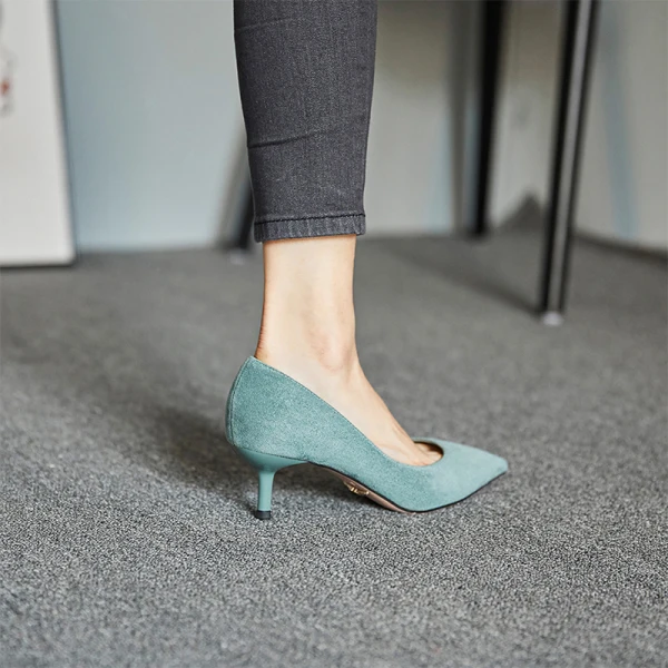 Schlicht Lindgrün Freizeit Wildleder Pumps 2021 5 cm Stilettos Spitzschuh Pumps Hochhackige