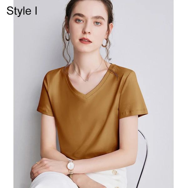 Modest / Simple Summer Casual OL White Regular T-Shirts 2021 Cotton V-Neck Short Sleeve Women's Tops T-shirt