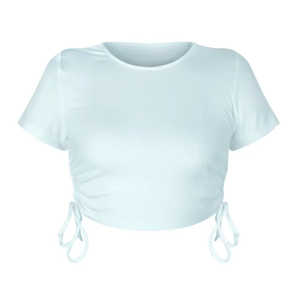 Sexy White Summer Street Wear Outdoor Sports Gymnasium Tight Women Tank 2021 Scoop Neck Short Sleeve Sweatshirts