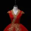 Élégant Rouge Robe De Bal 2022 Robe Boule V-Cou Perlage Perle Paillettes Mancherons Dos Nu Longue Robe De Ceremonie