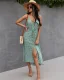 Fashion Summer Street Wear Resort Wear Beach Blushing Pink Spotted Women Dresses 2021 V-Neck Sleeveless Covered Button Sash Loose Tea-length