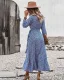 Bohemia Summer Beach Resort Wear Yellow Floral Maxi Dresses 2021 V-Neck Sash Bow Long Sleeve Tea-length