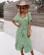 Bohemia Summer Spring Beach Resort Wear Street Wear Red Floral Women Dresses 2021 V-Neck Short Sleeve Loose
