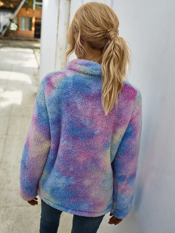Fashion Winter Fall Street Wear Multi-Colors Tie-dye Suede Coats & Jackets 2021 Lapel  Long Sleeve Loose Women Tops