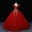 Élégant Rouge Robe De Bal 2022 Robe Boule V-Cou Perlage Perle Paillettes Mancherons Dos Nu Longue Robe De Ceremonie