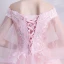 Chic / Belle Rose Bonbon Gonflée Robe De Bal 2018 Robe Boule En Dentelle Appliques Paillettes De l'épaule Dos Nu 1/2 Manches Longue Robe De Ceremonie