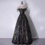 Bling Bling Multi-Colors Sequins Black Prom Dresses 2024 A-Line / Princess Off-The-Shoulder Sleeveless Backless Floor-Length / Long Prom Formal Dresses