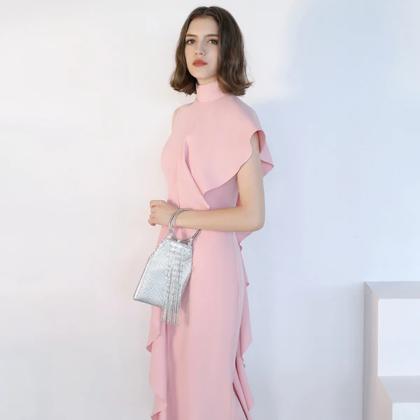 Simple Rougissant Rose Robe De Soirée 2018 Col Haut Sans Manches Thé Longueur Robe De Ceremonie