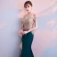 Elegant Dark Green Evening Dresses  2018 Trumpet / Mermaid Lace Beading Off-The-Shoulder Backless Short Sleeve Floor-Length / Long Formal Dresses