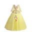 Affordable Flower Fairy Yellow Prom Dresses 2018 Ball Gown Appliques V-Neck Backless 3/4 Sleeve Floor-Length / Long Formal Dresses
