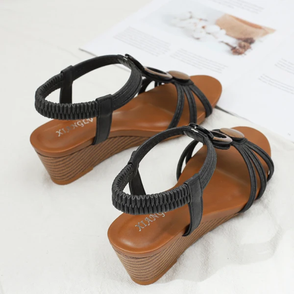 Roman Brown Street Wear Womens Sandals 2021 T-Strap 5 cm Wedges Open / Peep Toe Sandals High Heels