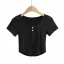 Sexy Blushing Pink Summer Street Wear Tight  Buttons T-Shirts 2021 Scoop Neck Short Sleeve Women's Tops