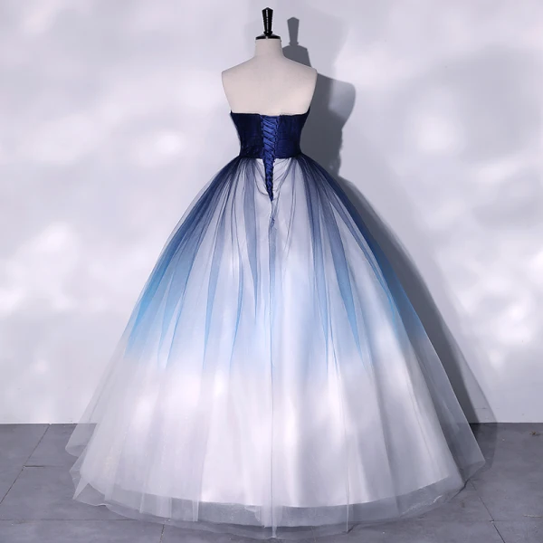 Elegant Gradient-Color Ocean Blue Prom Dresses 2022 Ball Gown Strapless Sleeveless Backless Floor-Length / Long Formal Dresses