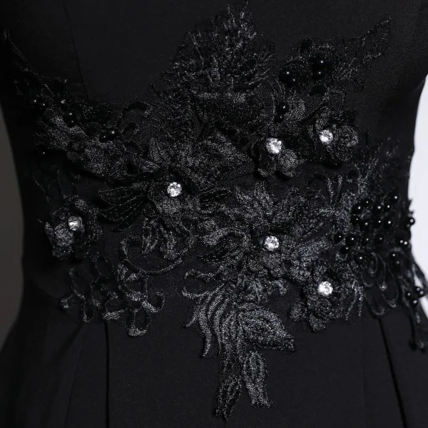 Vintage / Retro Black Rhinestone Lace Flower Prom Dresses 2023 A-Line / Princess High Neck 1/2 Sleeves Floor-Length / Long Prom Formal Dresses