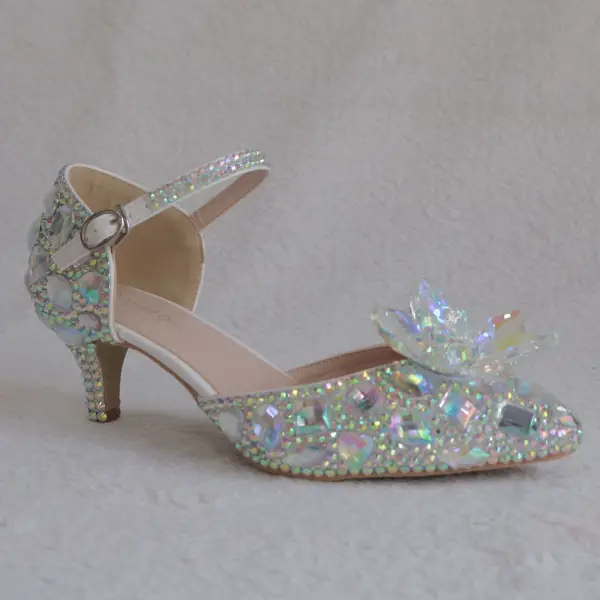 Amazing / Unique Silver Wedding Shoes 2018 Buckle Crystal Rhinestone 5 cm Stiletto Heels Pointed Toe Wedding High Heels