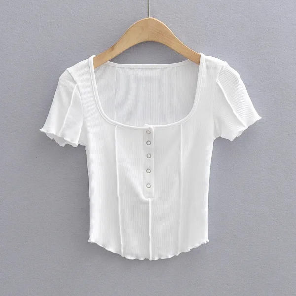 Sexy Summer Sky Blue Street Wear Tight T-Shirts 2021 U-Neck Short Sleeve Women's Tops