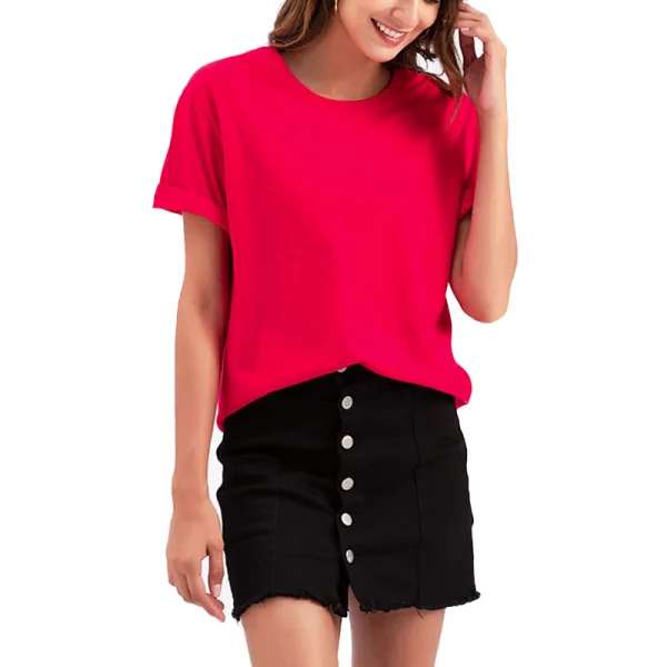 Casual Summer Solid Color Khaki Tops T-Shirts 2021 Cotton Scoop Neck Short Sleeve Women's Tops T-shirt