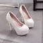 Chic / Beautiful White Wedding Shoes 2018 Lace Flower Pearl 14 cm Stiletto Heels Round Toe Wedding Pumps
