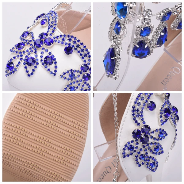 Charmant Königliches Blau Brautschuhe 2018 Kristall Strass 14 cm Stilettos Runde Zeh Hochzeit Hochhackige
