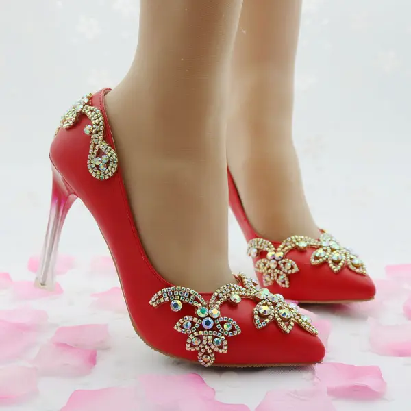 Mode Vita Brudskor 2018 Rhinestone 9 cm Kristall Stilettklackar Spetsiga Bröllop Pumps