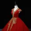 Élégant Rouge Robe De Bal 2022 Robe Boule V-Cou Perlage Perle Paillettes Mancherons Dos Nu Longue Robe De Ceremonie