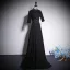 Vintage / Retro Black Rhinestone Lace Flower Prom Dresses 2023 A-Line / Princess High Neck 1/2 Sleeves Floor-Length / Long Prom Formal Dresses
