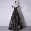 Bling Bling Multi-Colors Sequins Black Prom Dresses 2024 A-Line / Princess Off-The-Shoulder Sleeveless Backless Floor-Length / Long Prom Formal Dresses