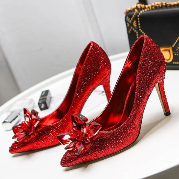 Charming Cinderella Evening Party Pumps 2019 Crystal Rhinestone 9 cm Stiletto Heels Pointed Toe Pumps